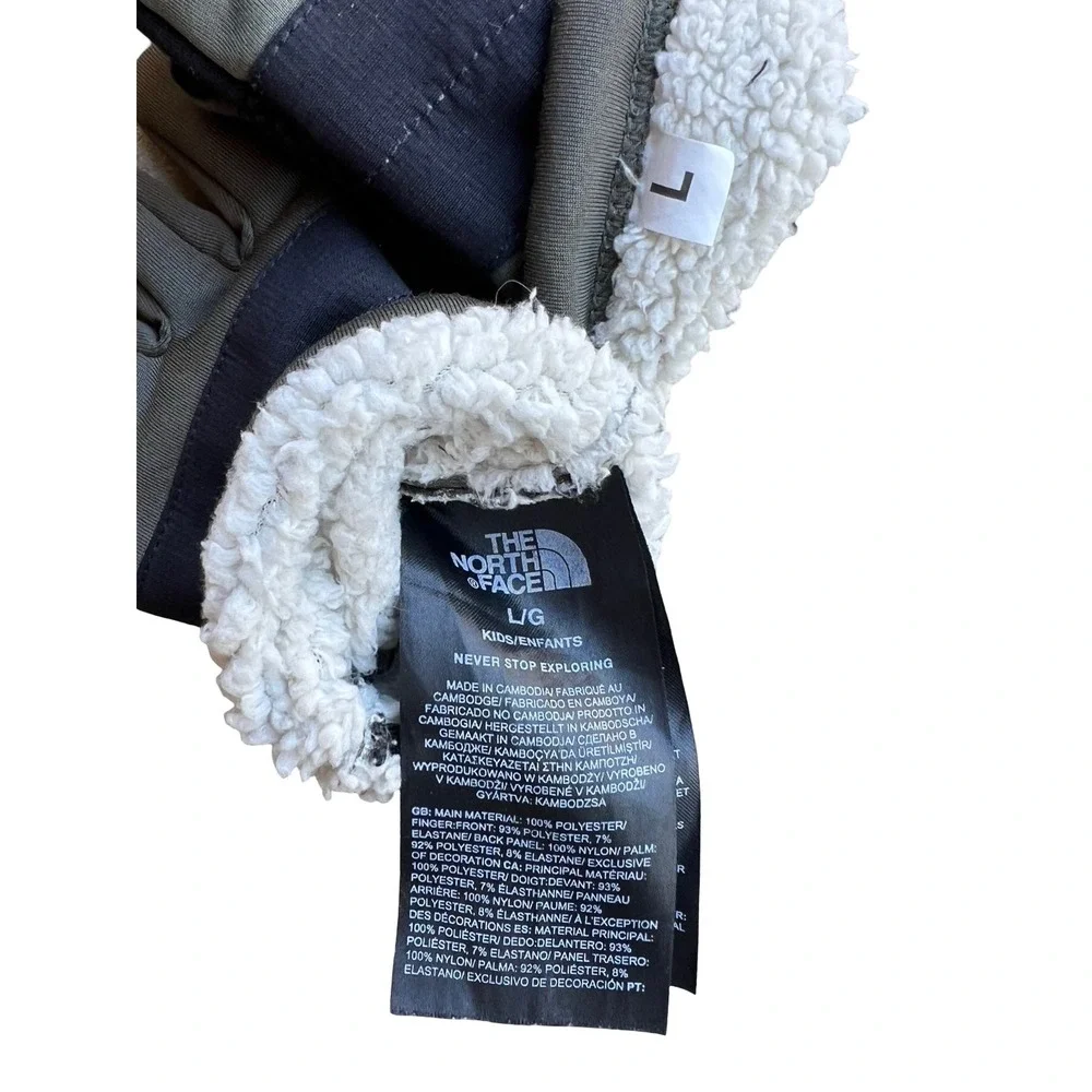 The North Face Kids Large Denali Etip Gloves Olive & Black Fleece-Lined Outdoors